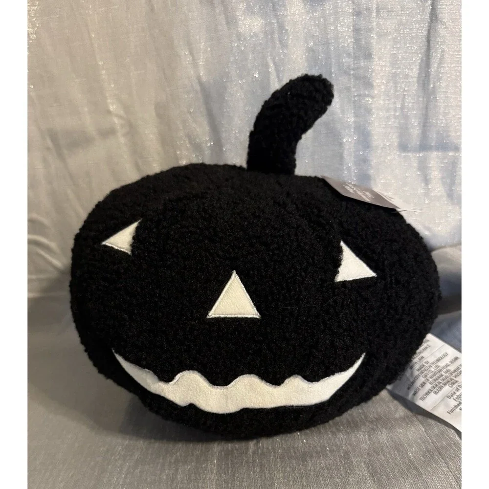 Pair of New Plush Jack-o'-Lantern Decorative Pillows•Black&White•Fall•Halloween